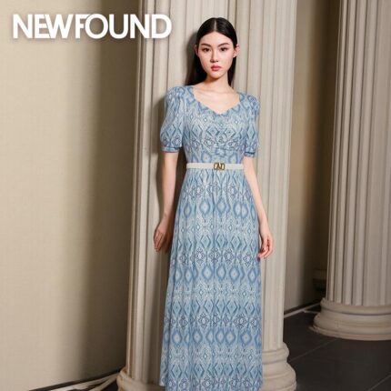 2026 Adelies Silver-Ironed Silk Net Blue Printed Dress